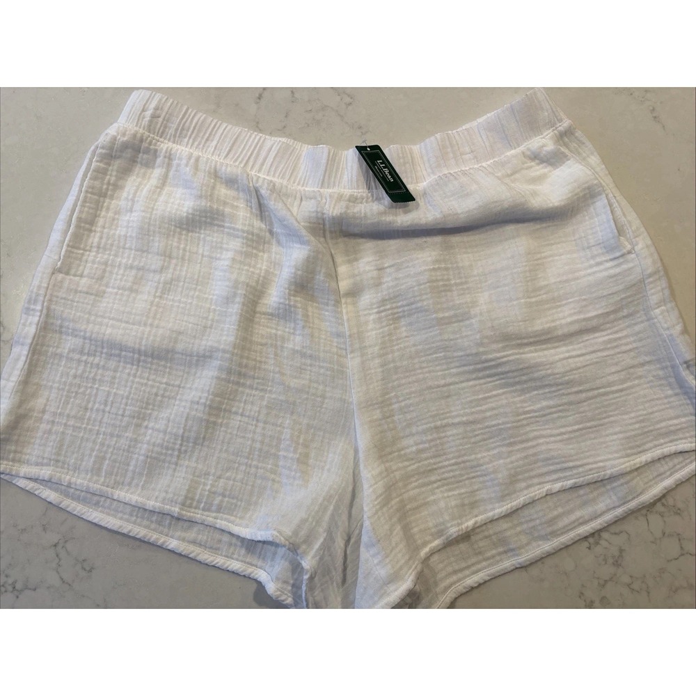 LL Bean Cloud Gauze Cover-Up Shorts Womens XL White High Waist Swim Pull On